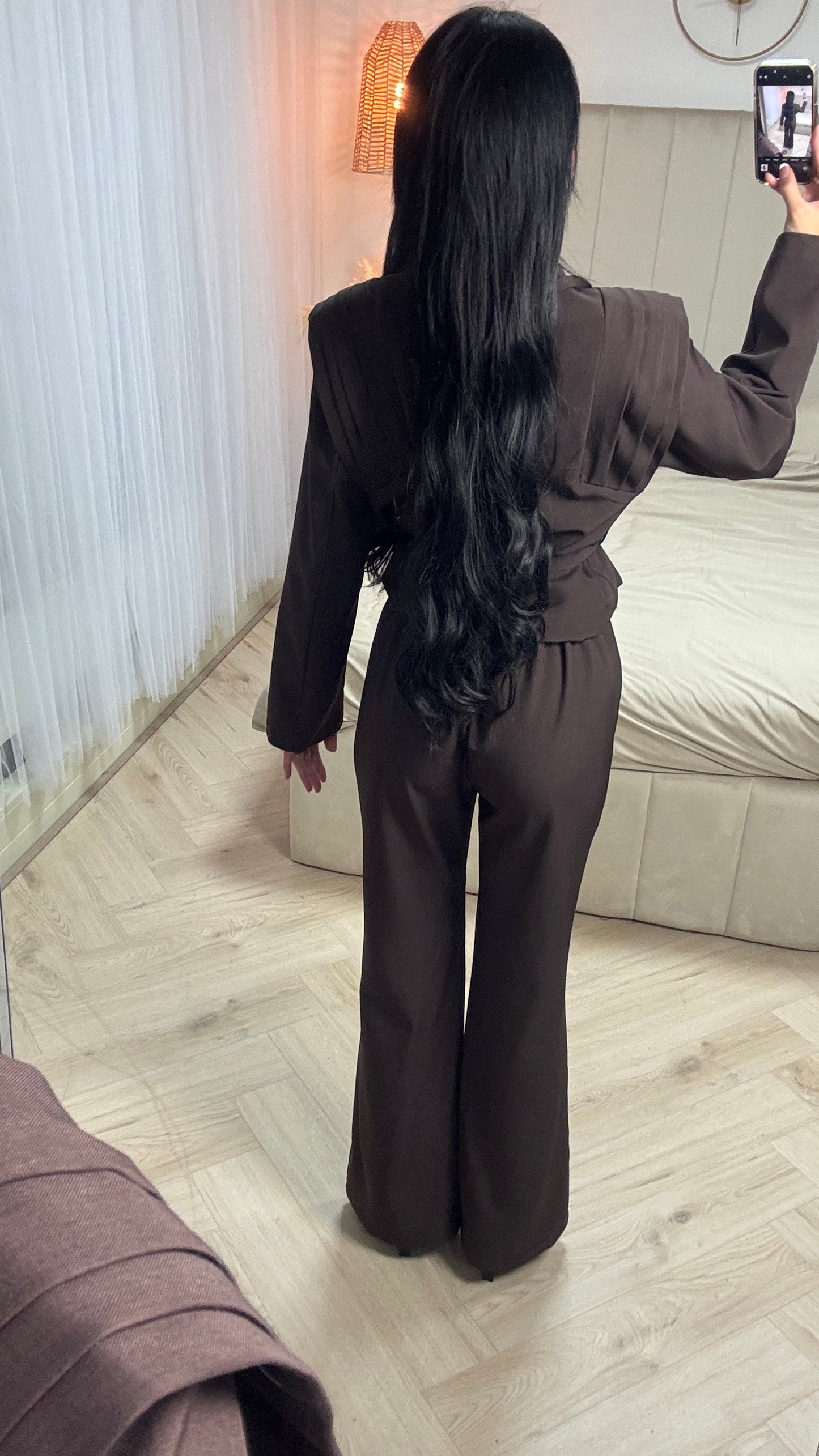 Two-Piece Suit Set with Lined Blazer and Wide-Leg Trousers