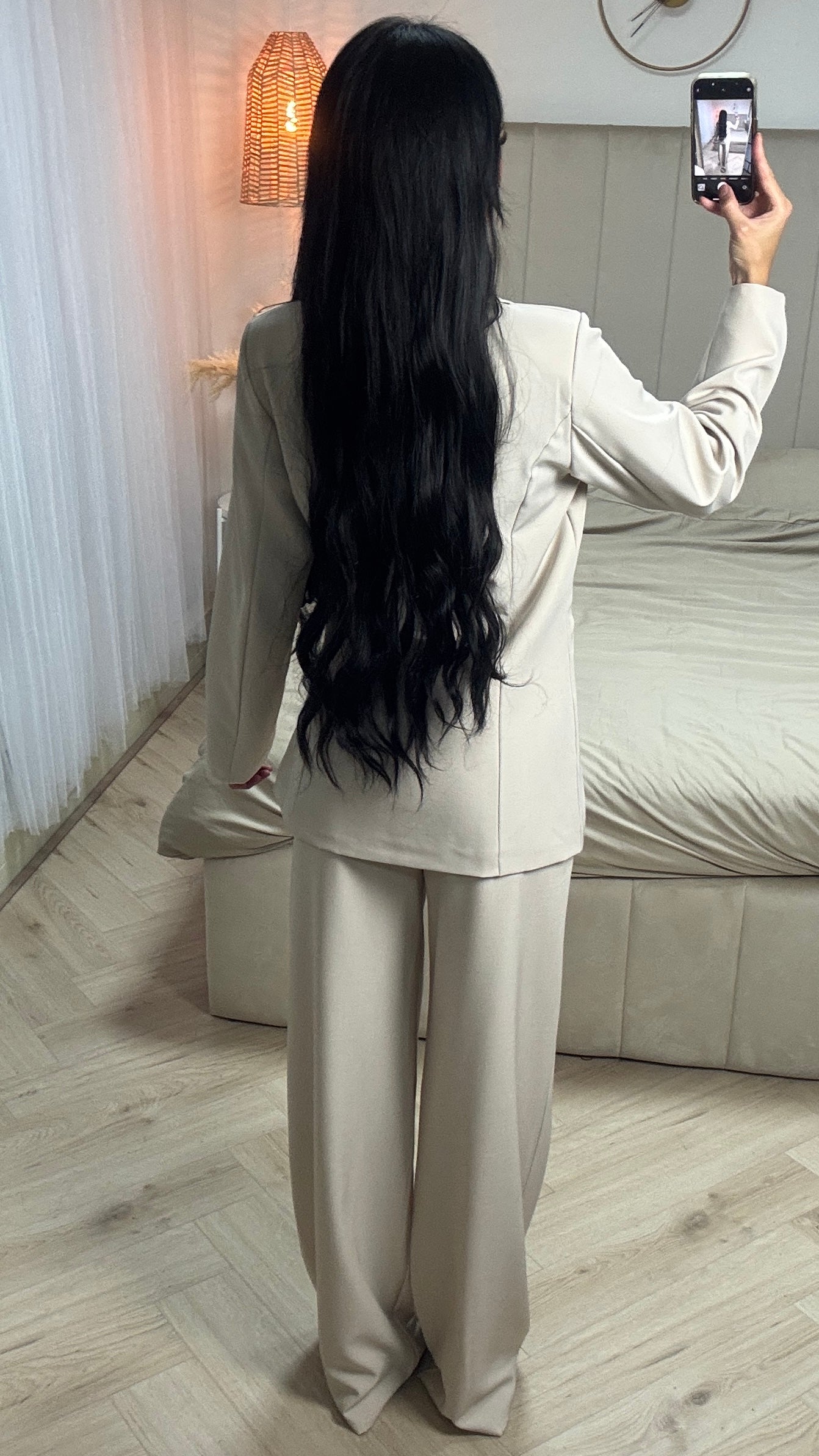 Two-Piece Suit Set with Wrap Blazer and Wide-Leg Trousers