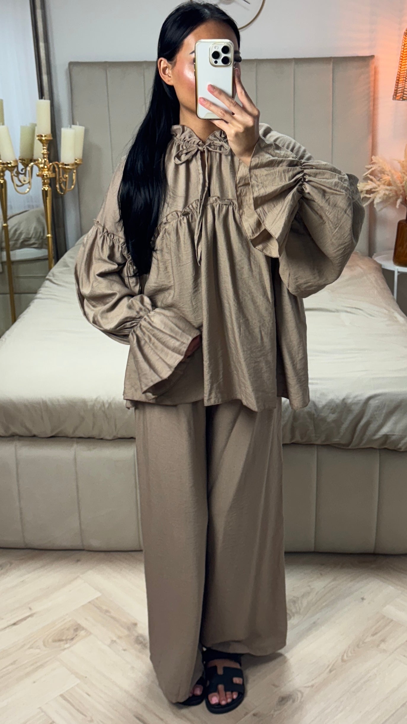 Cotton Set with Waist Accent and Wide Legs