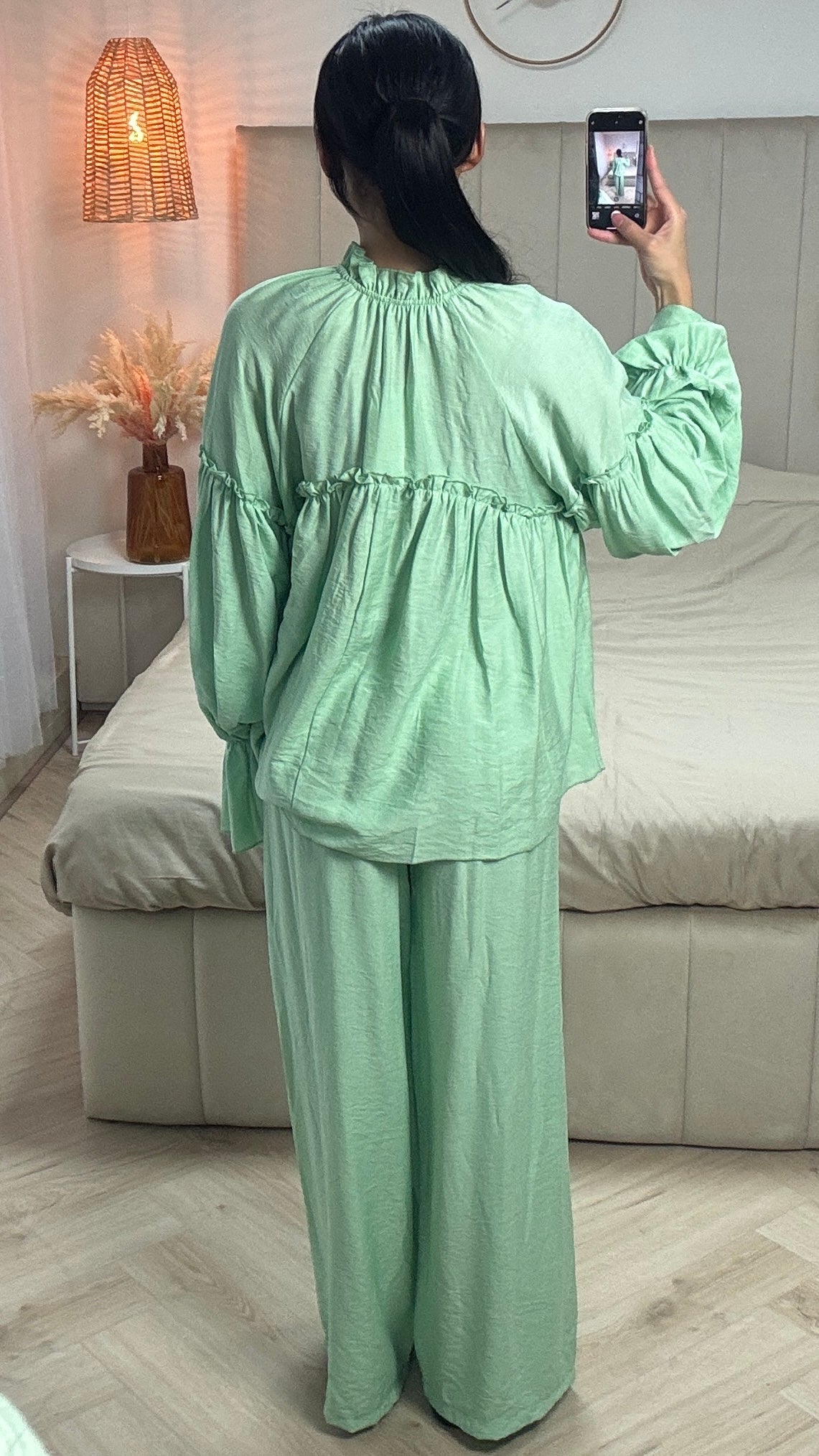 Cotton Set with Waist Accent and Wide Legs