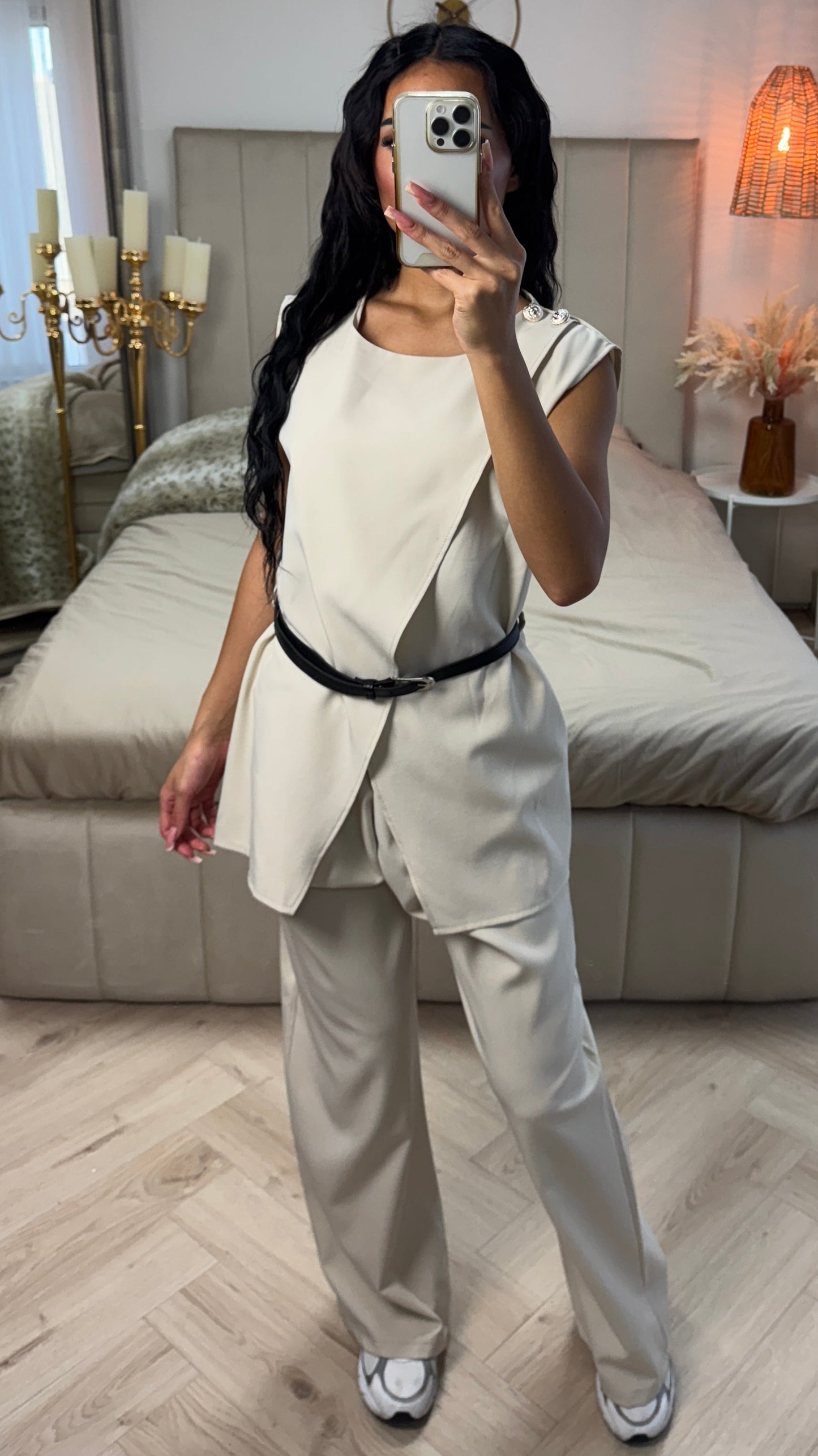 Wrap Cardigan Tie Belt Set Shoulder Button Detail