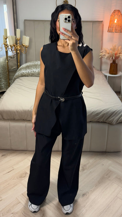 Wrap Cardigan Tie Belt Set Shoulder Button Detail