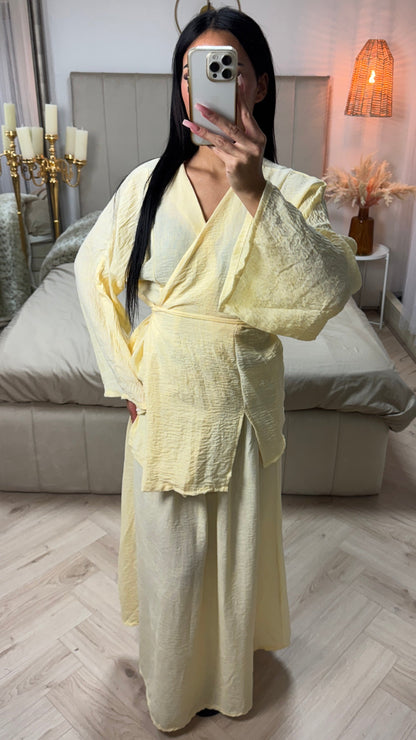 Wrap Splits Cardigan Tie Belt Skirt Set