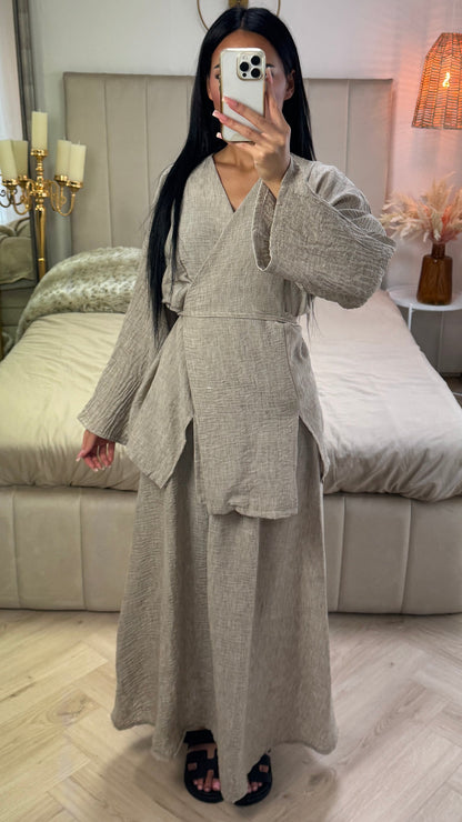 Wrap Splits Cardigan Tie Belt Skirt Set