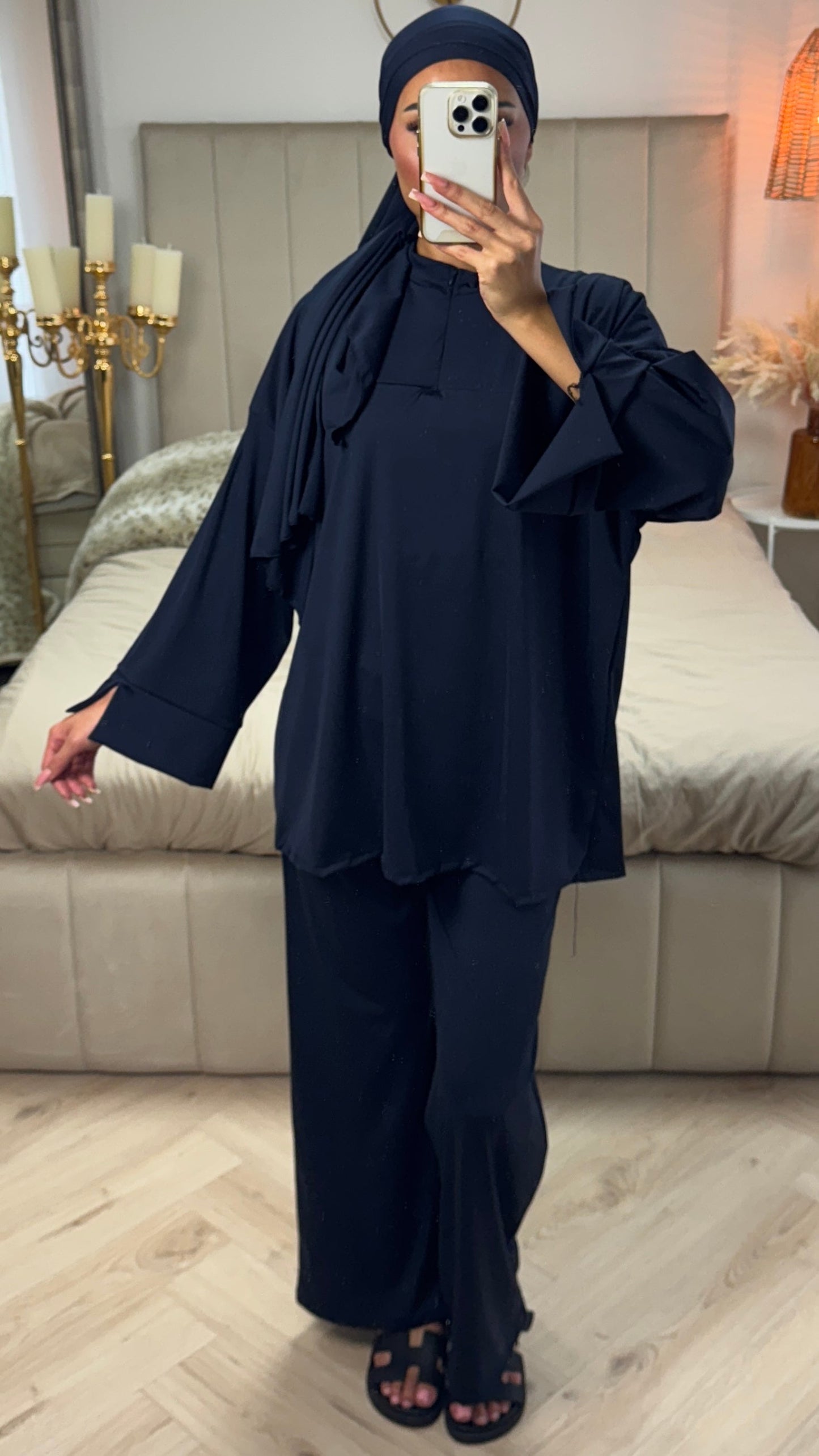 Zipper Essential Burkini Split Sleeve with Detail – Includes Hijab - Tie Belt