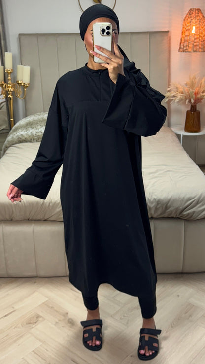 Zipper Essential Long Burkini Split Sleeve Detail + Hijab -Tie Belt