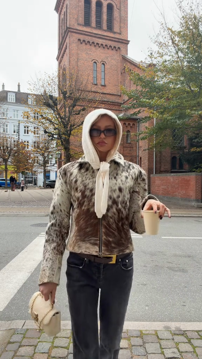 Leopard-print faux fur jacket