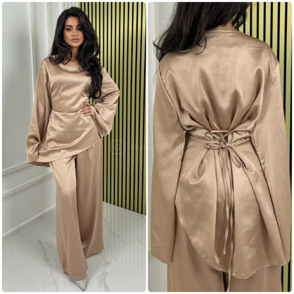 Laces Details Satin Oblique Set