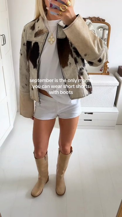 Cow - Print Faux Leather Jacket