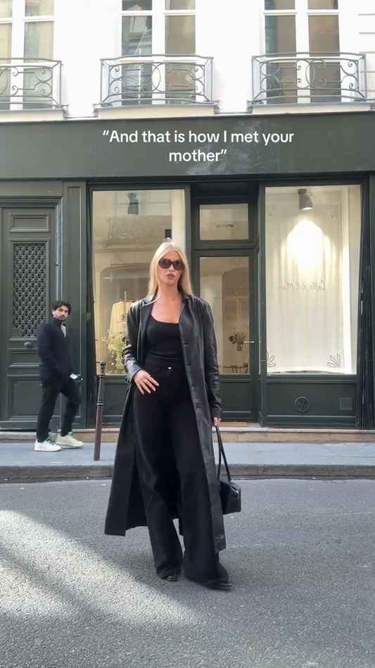 Black leather trench coat