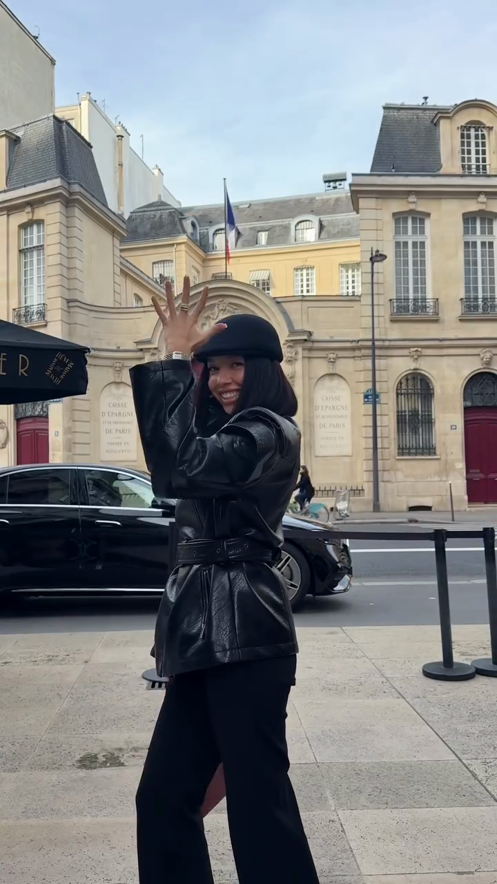 Black slim-fit belted leather jacket