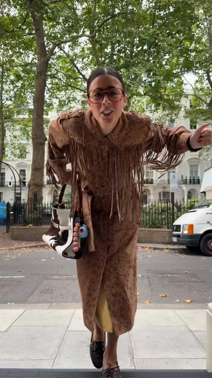 Brown Fringe - Embellished Suede Trench Coat