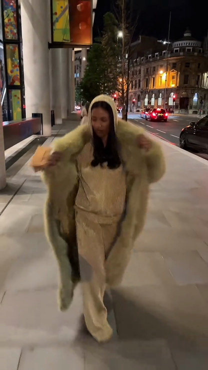 Light Green Faux Fur Hooded Coat