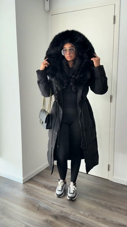 Black belted down jacket