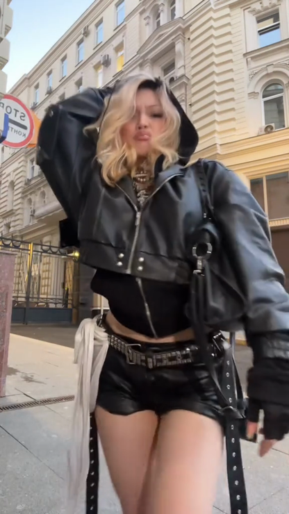 Black Cropped Leather Jacket