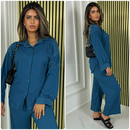 Blouse Wide Leg Set Cheesecloth