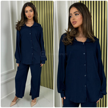 Blouse Wide Leg Set Cheesecloth