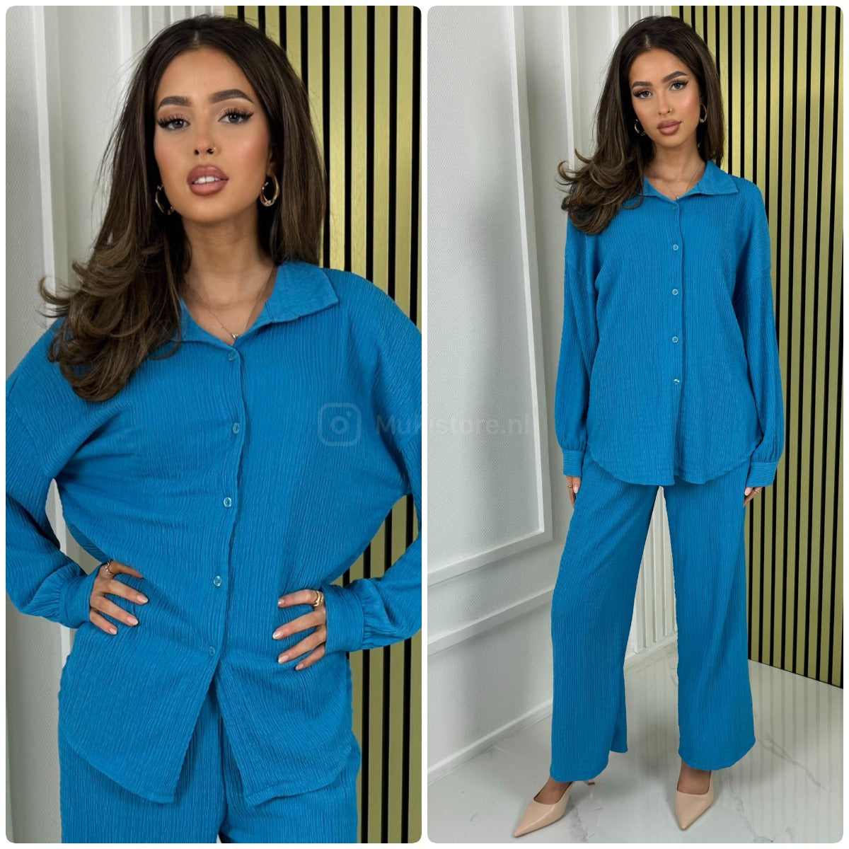 Blouse Wide Leg Set Cheesecloth