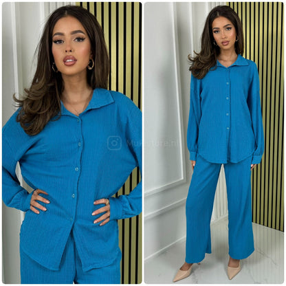 Blouse Wide Leg Set Cheesecloth