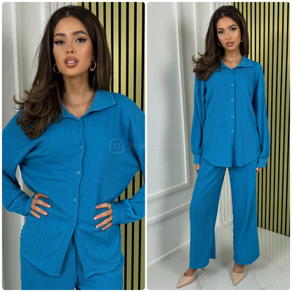 Blouse Wide Leg Set Cheesecloth