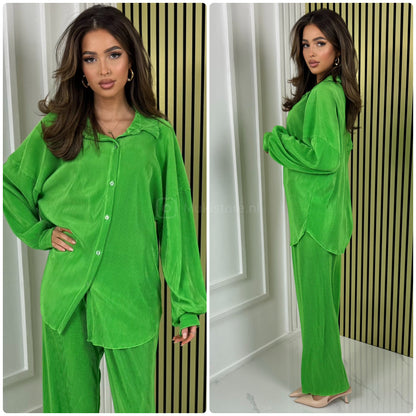 Blouse Wide Leg Set Shiny Ribbed