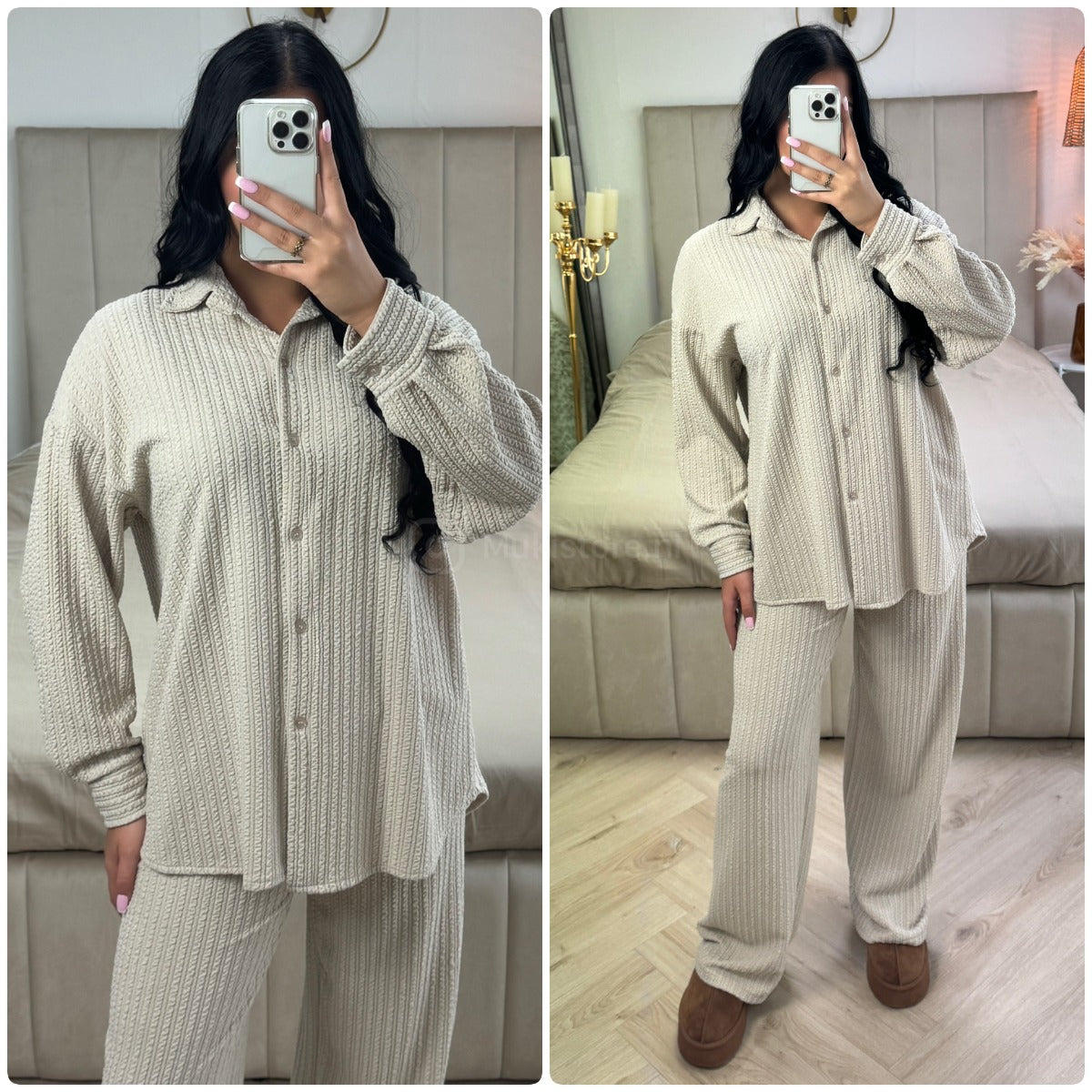 Blouse Wide Leg Set Thick Curved Line Material