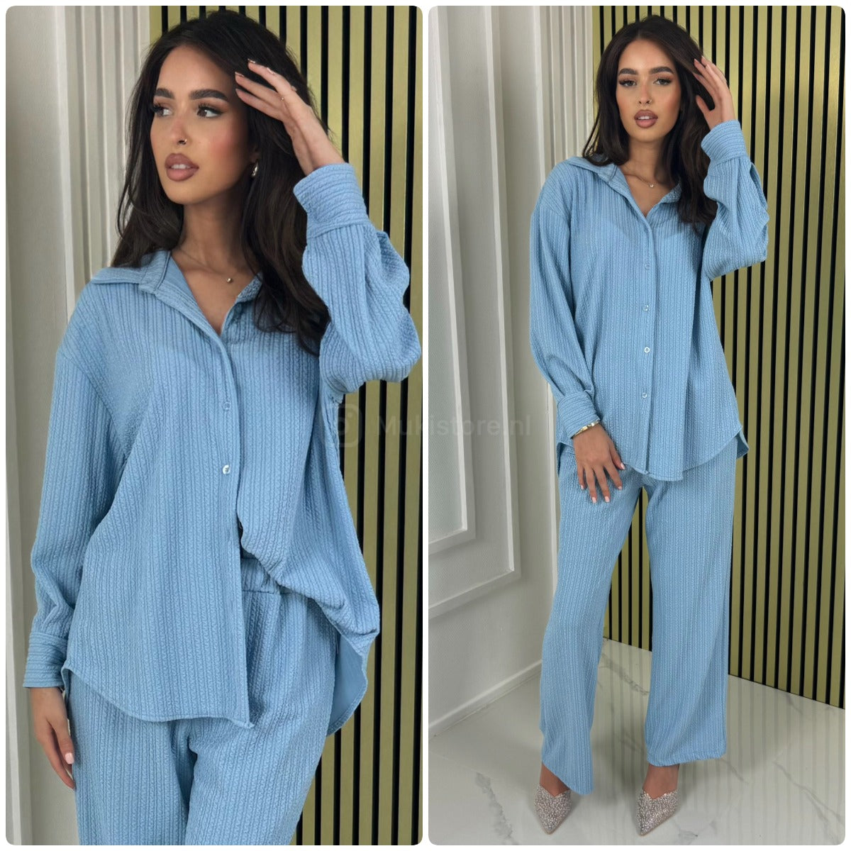 Blouse Wide Leg Set Thick Curved Line Material