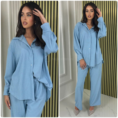 Blouse Wide Leg Set Thick Curved Line Material