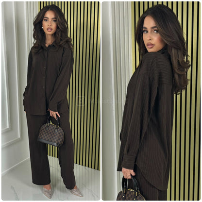 Blouse Wide Leg Set Thick Curved Line Material