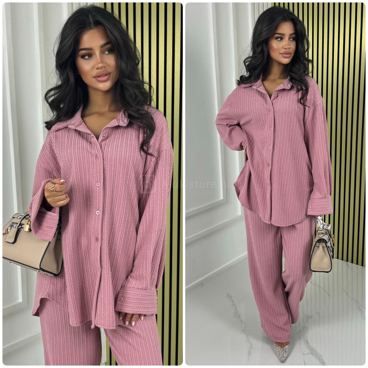 Blouse Wide Leg Set Thick Curved Line Material