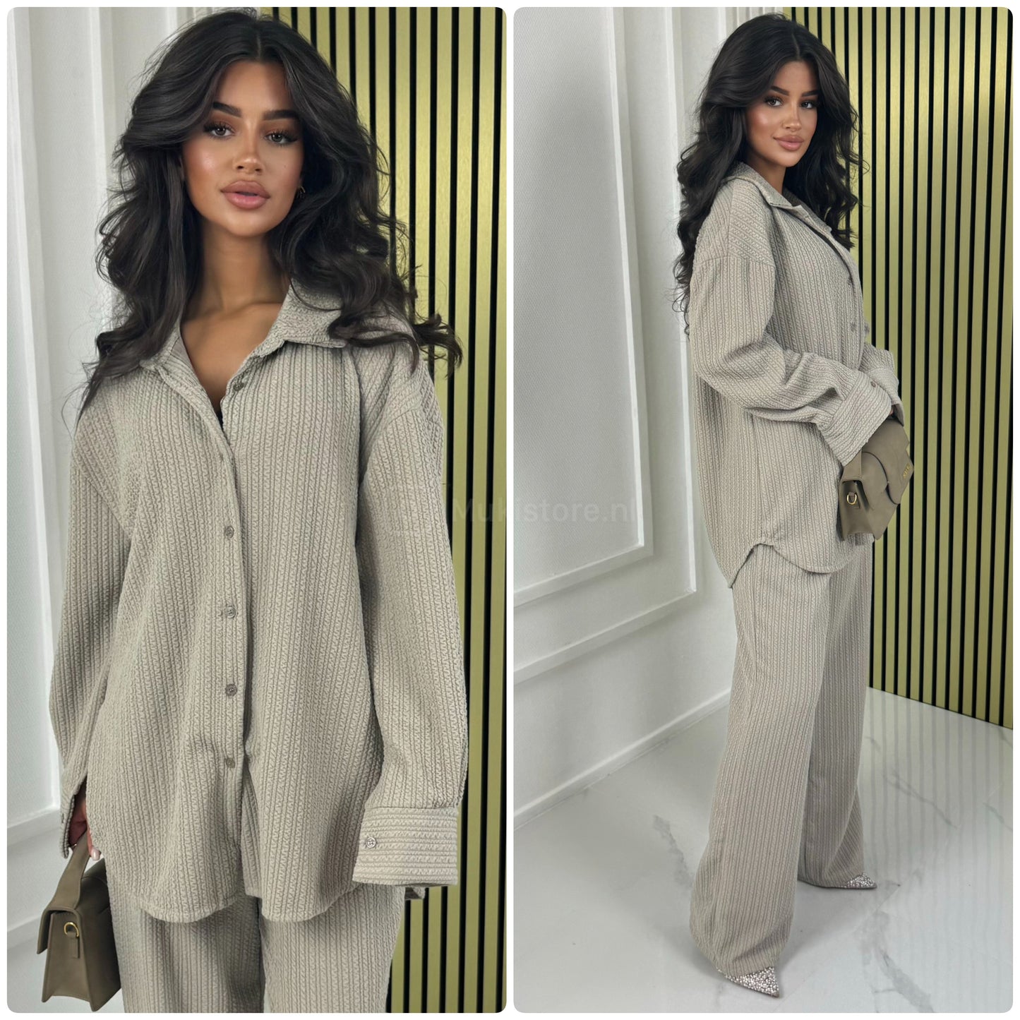 Blouse Wide Leg Set Thick Curved Line Material