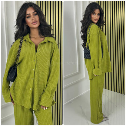 Blouse Wide Leg Set Thick Curved Line Material