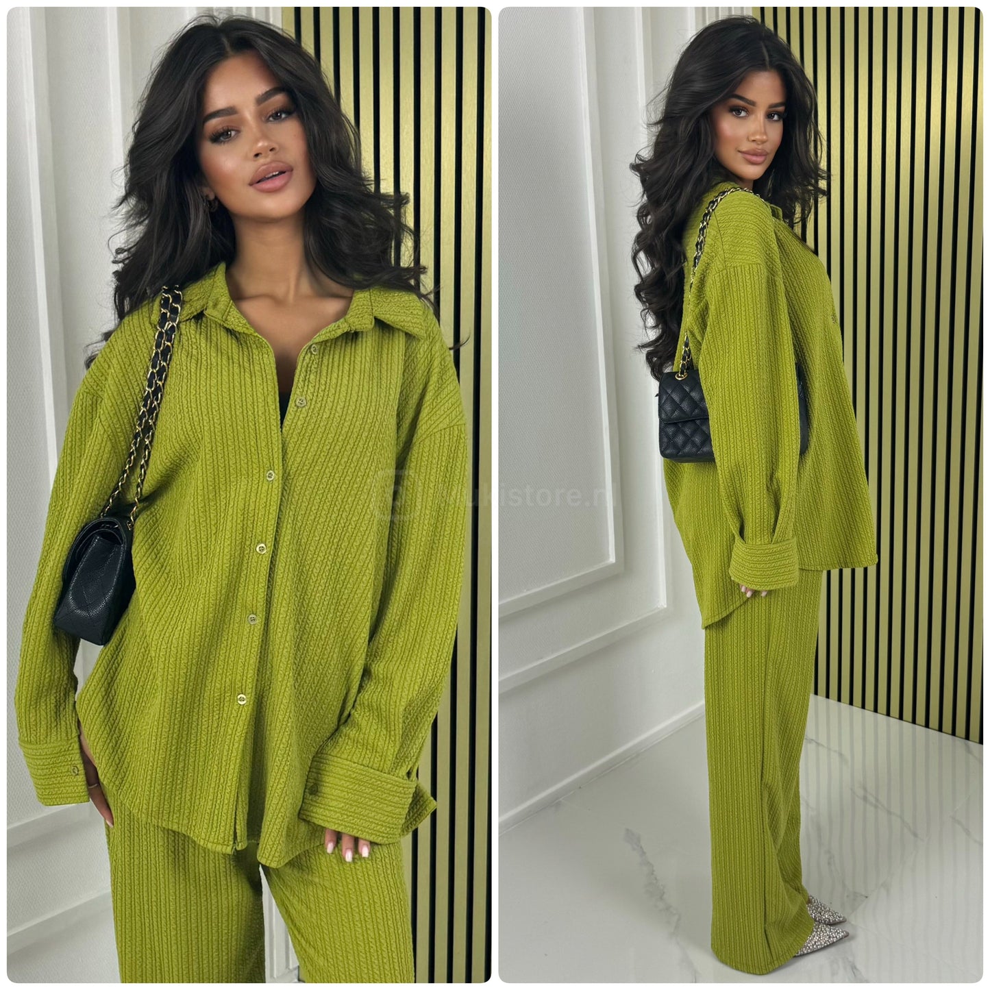 Blouse Wide Leg Set Thick Curved Line Material