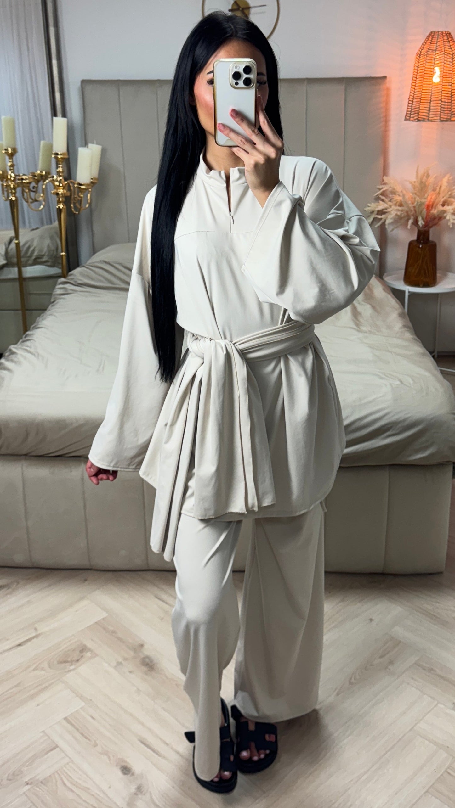 Burkini Set with Zipper and Wide Sleeves – With Matching Hijab/Belt