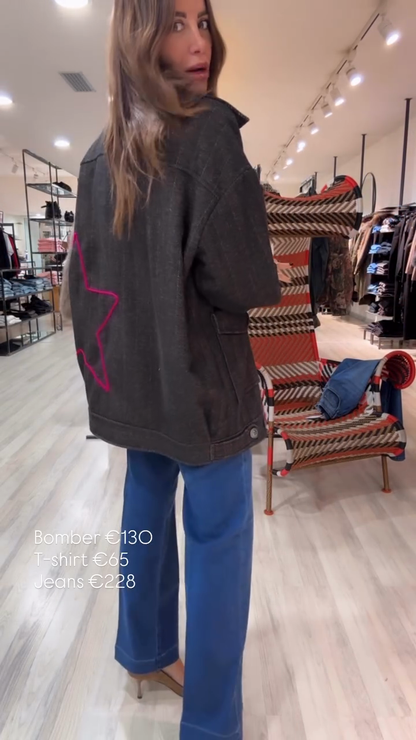 Slogan Patch Herringbone Coat