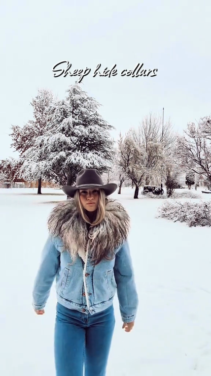 Sheepskin collar denim jacket
