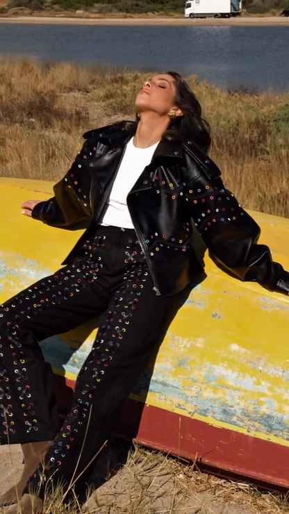 Fashion Eyelet Details Coat