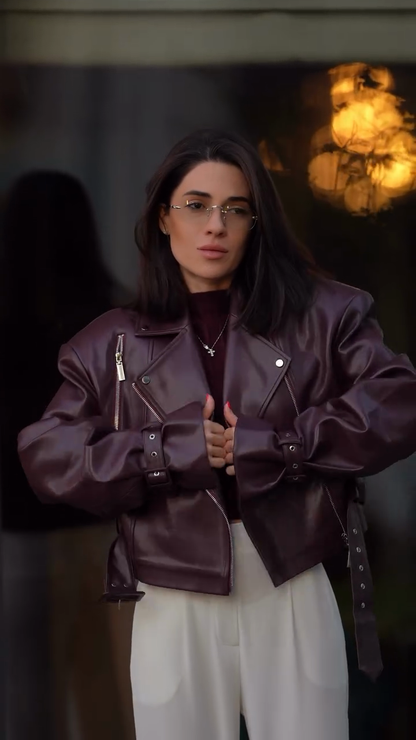 Burgundy Leather Biker Jacket
