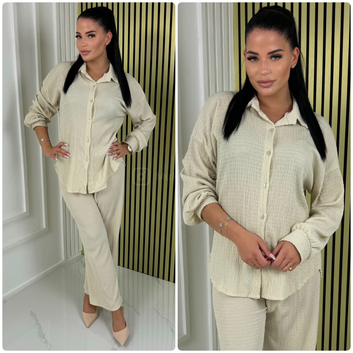 Blouse Wide Leg Set Cheesecloth