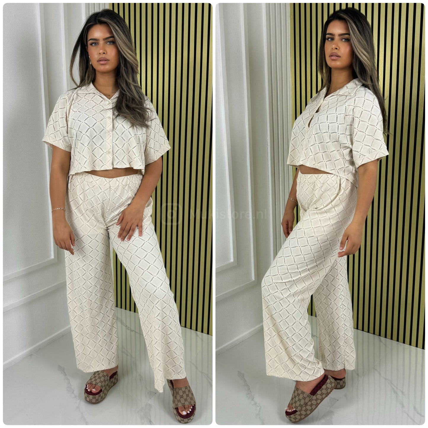 Chester Material Crop Blouse Wide Leg Set