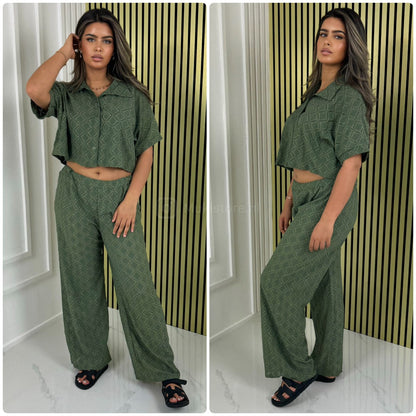Chester Material Crop Blouse Wide Leg Set
