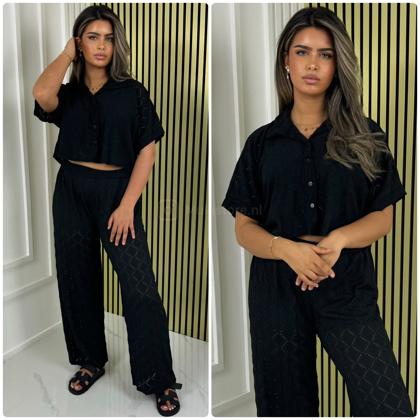 Chester Material Crop Blouse Wide Leg Set