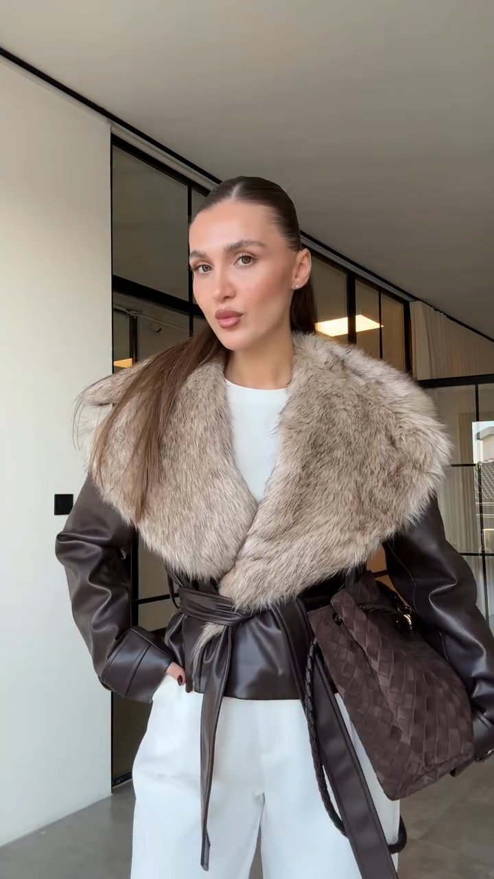 Fur Details Premium Leather Jacket