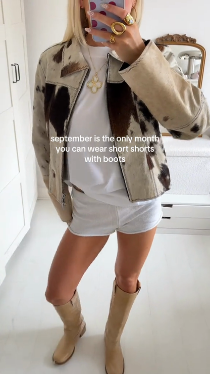 Cow - Print Faux Leather Jacket