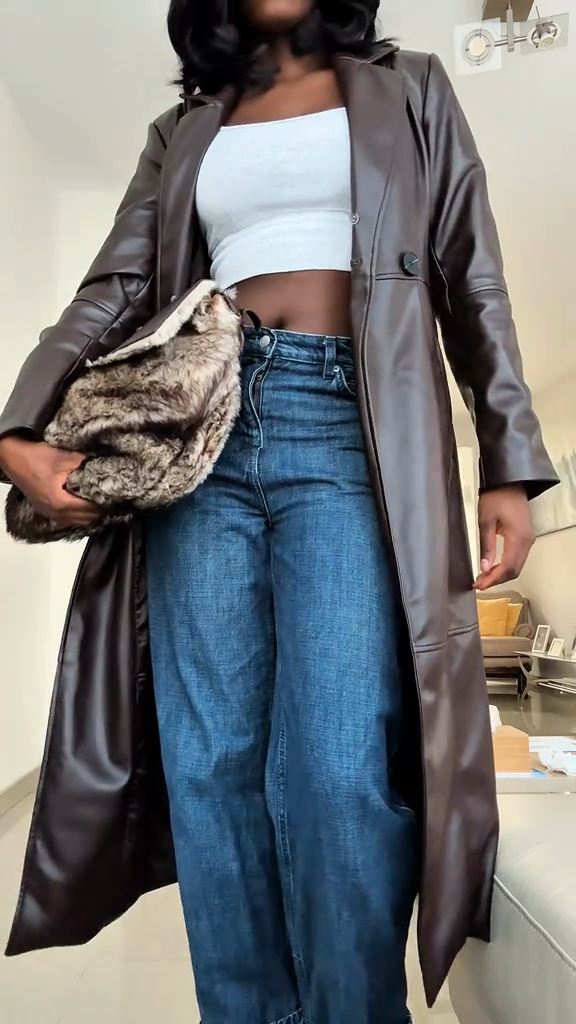 Brown Faux Leather Trench Coat