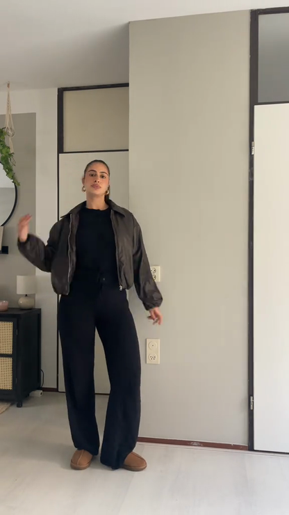 Dark Brown Leather -Zip - Up Jacket