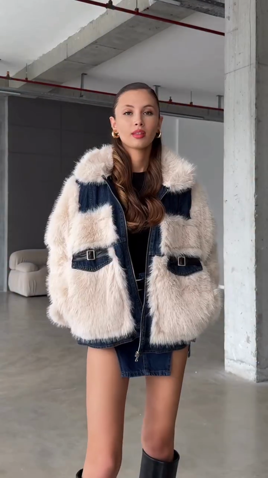 faux fur patchwork jacket