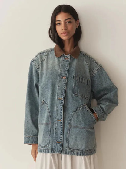 Corduroy  Trimmed Denim Jacket
