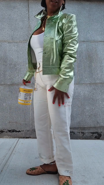 Metallic Green Cropped Jacket