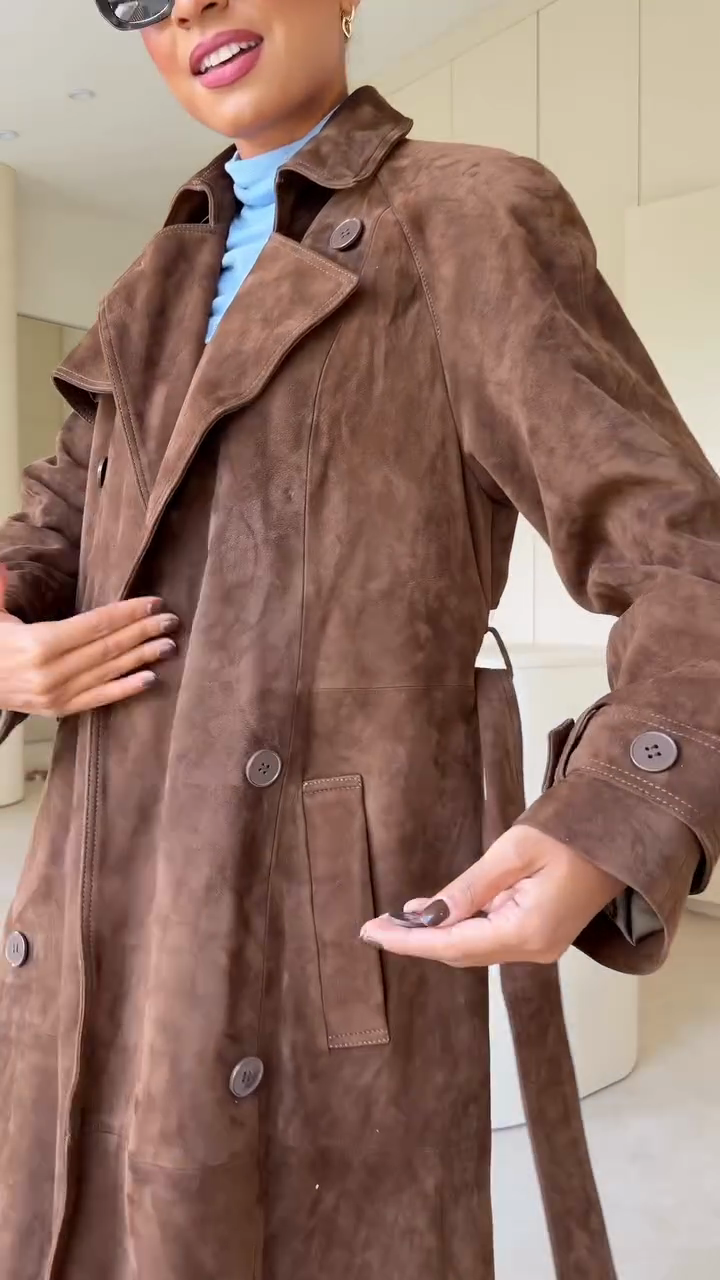 Casual long suede pea coat